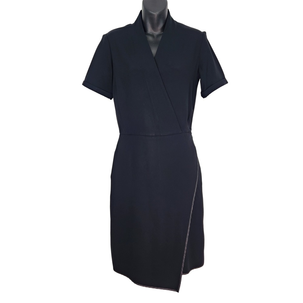 MM.LaFleur Tory Short Sleeve Faux Wrap‎ Sheath Dress 0 Black Japanese Crepe